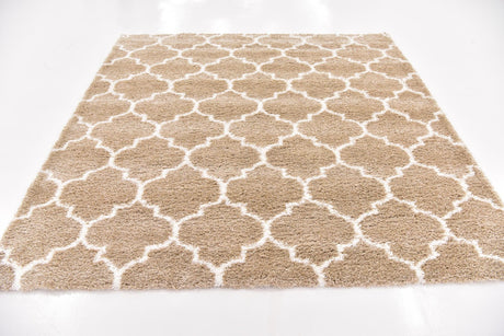 Taupe 8' x 8' Rabat Shag Square Area Rug Thick Soft Touch Fluffy & Plush Shaggy Pile Durable Geometric Carpet for Luxury Interior Design for Sale at Rug Engine