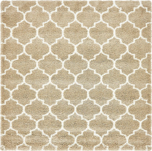 Taupe 8' x 8' Rabat Shag Square Area Rug Thick Soft Touch Fluffy & Plush Shaggy Pile