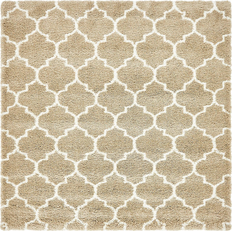 Taupe 8' x 8' Rabat Shag Square Area Rug Thick Soft Touch Fluffy & Plush Shaggy Pile Durable Geometric Carpet for Luxury Interior Design for Sale at Rug Engine