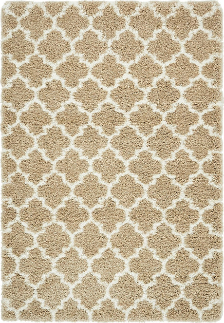 Taupe 4' 1 x 6' 1 Rabat Shag Rectangle Area Rug Thick Soft Touch Fluffy & Plush Shaggy Pile Durable Geometric Carpet for Luxury Interior Design for Sale at Rug Engine