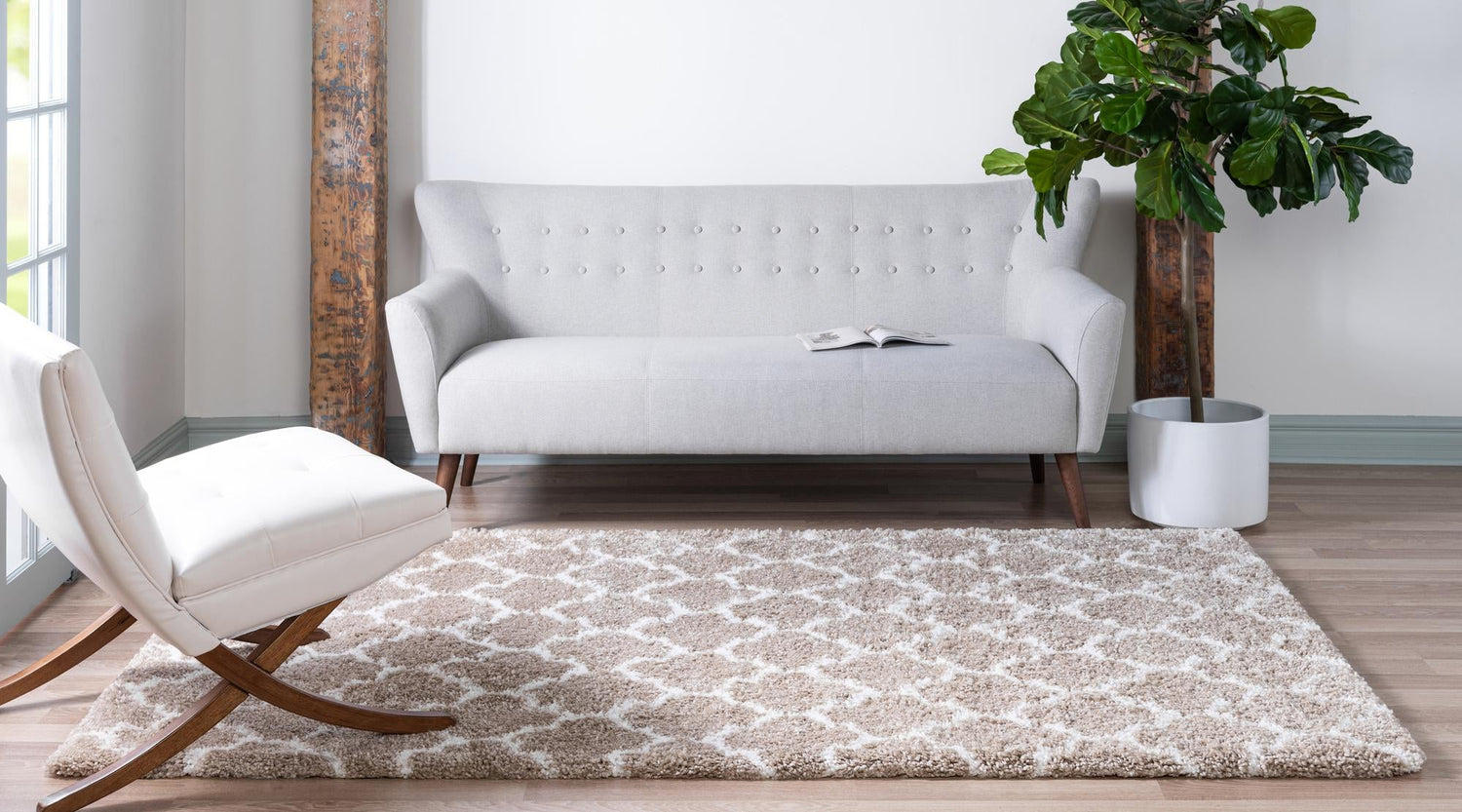Taupe 4' 1 x 6' 1 Rabat Shag Rectangle Area Rug Thick Soft Touch Fluffy & Plush Shaggy Pile Durable Geometric Carpet for Luxury Interior Design for Sale at Rug Engine