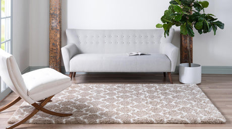 Taupe 4' 1 x 6' 1 Rabat Shag Rectangle Area Rug Thick Soft Touch Fluffy & Plush Shaggy Pile Durable Geometric Carpet for Luxury Interior Design for Sale at Rug Engine