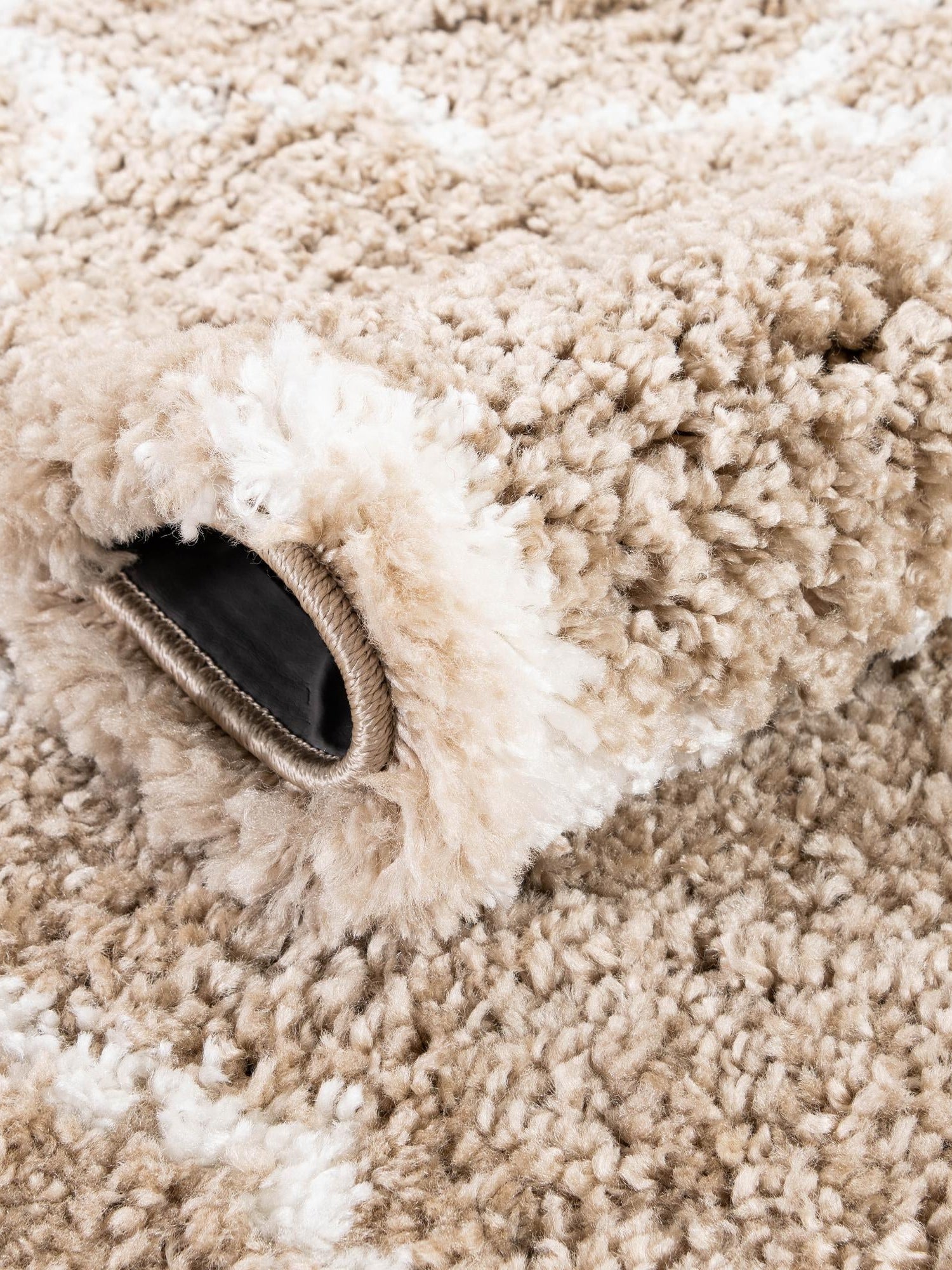 Taupe 4' 1 x 6' 1 Rabat Shag Rectangle Area Rug Thick Soft Touch Fluffy & Plush Shaggy Pile Durable Geometric Carpet for Luxury Interior Design for Sale at Rug Engine
