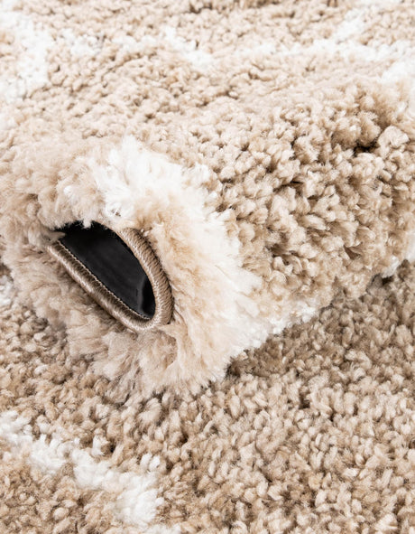 Taupe 4' 1 x 6' 1 Rabat Shag Rectangle Area Rug Thick Soft Touch Fluffy & Plush Shaggy Pile Durable Geometric Carpet for Luxury Interior Design for Sale at Rug Engine