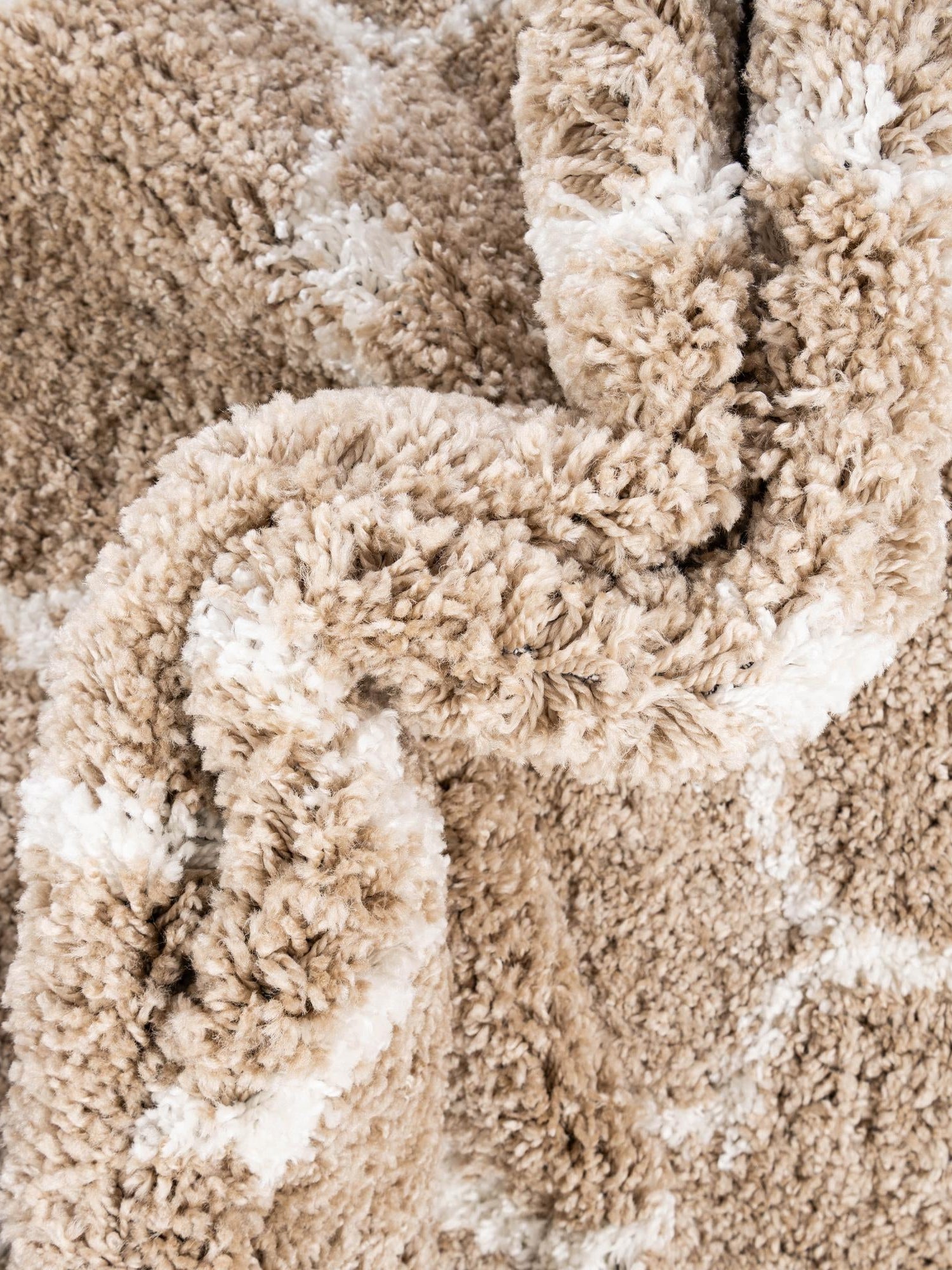 Taupe 4' 1 x 6' 1 Rabat Shag Rectangle Area Rug Thick Soft Touch Fluffy & Plush Shaggy Pile Durable Geometric Carpet for Luxury Interior Design for Sale at Rug Engine