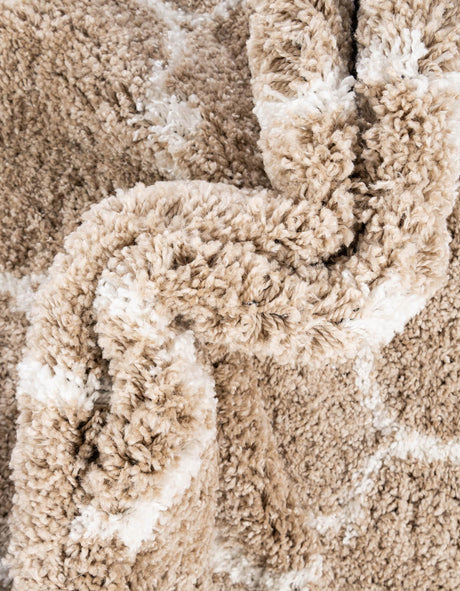 Taupe 4' 1 x 6' 1 Rabat Shag Rectangle Area Rug Thick Soft Touch Fluffy & Plush Shaggy Pile Durable Geometric Carpet for Luxury Interior Design for Sale at Rug Engine