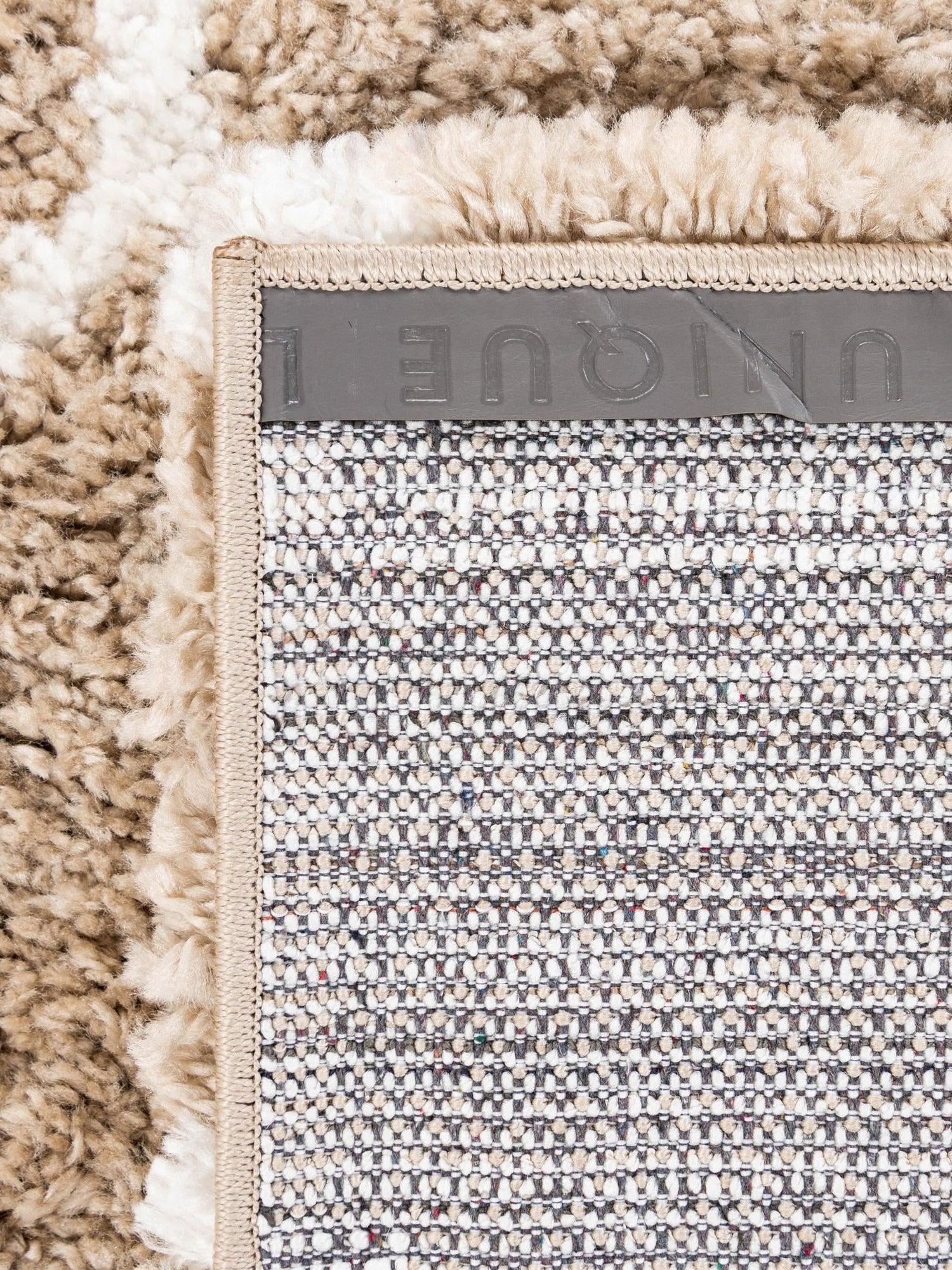 Taupe 4' 1 x 6' 1 Rabat Shag Rectangle Area Rug Thick Soft Touch Fluffy & Plush Shaggy Pile Durable Geometric Carpet for Luxury Interior Design for Sale at Rug Engine