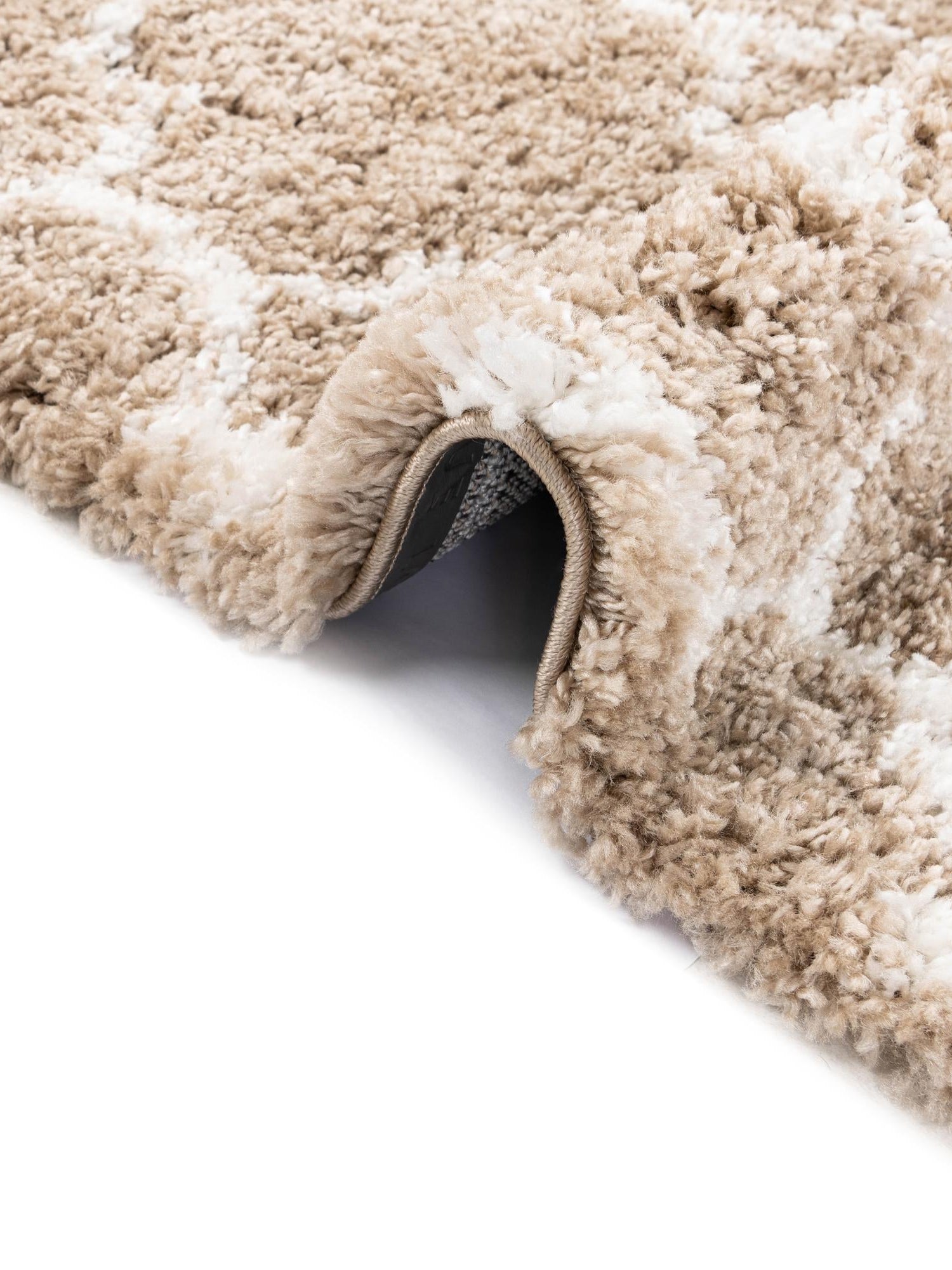 Taupe 4' 1 x 6' 1 Rabat Shag Rectangle Area Rug Thick Soft Touch Fluffy & Plush Shaggy Pile Durable Geometric Carpet for Luxury Interior Design for Sale at Rug Engine