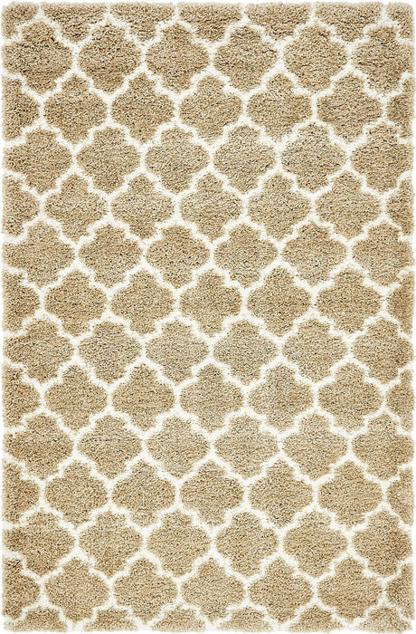 Taupe 5' 1 x 8' Rabat Shag Rectangle Area Rug Thick Soft Touch Fluffy & Plush Shaggy Pile Durable Geometric Carpet for Luxury Interior Design for Sale at Rug Engine