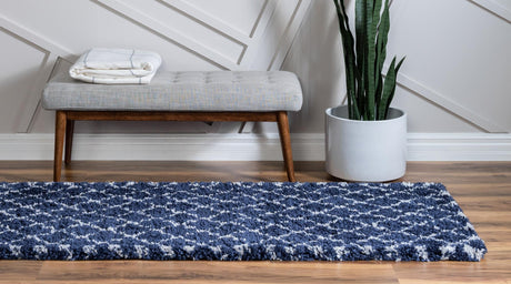 Navy Blue 2' 7 x 6' 1 Rabat Shag Runner Area Rug Thick Soft Touch Fluffy & Plush Shaggy Pile Durable Geometric Carpet for Luxury Interior Design for Sale at Rug Engine