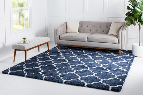 Navy Blue 8' x 8' Rabat Shag Square Area Rug Thick Soft Touch Fluffy & Plush Shaggy Pile
