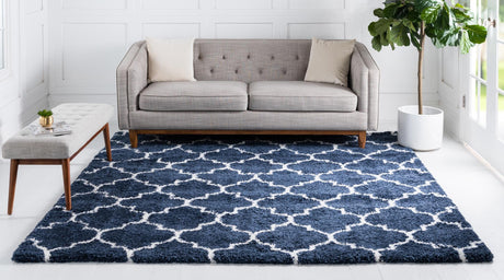 Navy Blue 8' x 8' Rabat Shag Square Area Rug Thick Soft Touch Fluffy & Plush Shaggy Pile Durable Geometric Carpet for Luxury Interior Design for Sale at Rug Engine