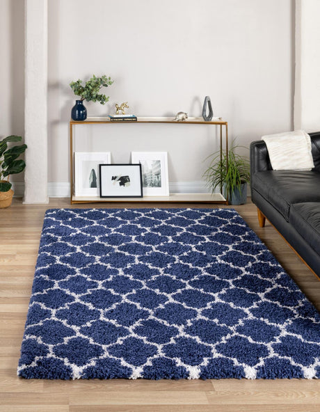 Navy Blue 9' x 12' Rabat Shag Rectangle Area Rug Thick Soft Touch Fluffy & Plush Shaggy Pile