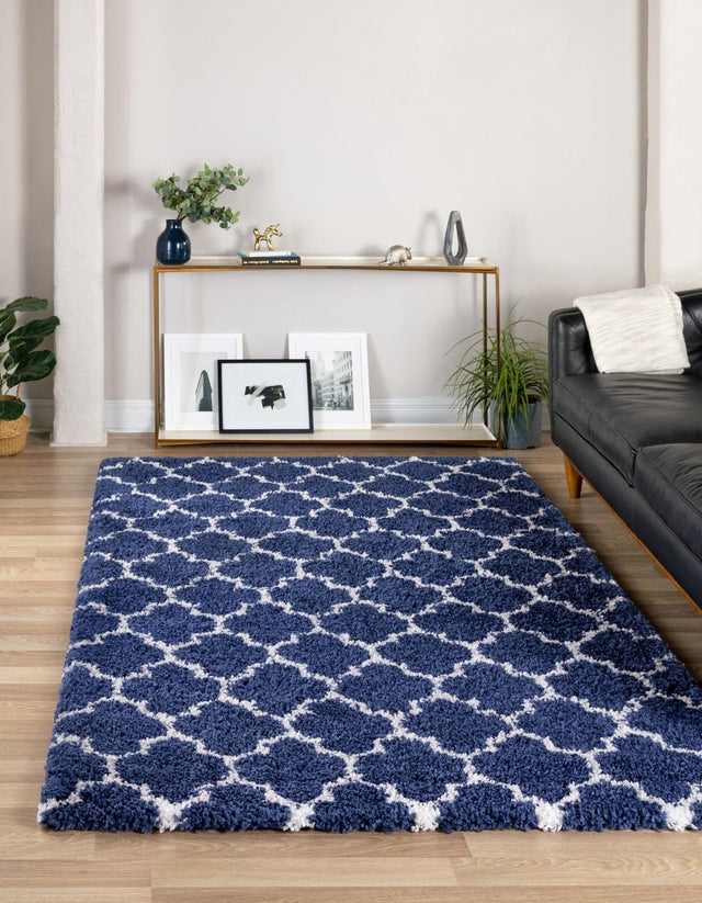 Navy Blue 9' x 12' Rabat Shag Rectangle Area Rug Thick Soft Touch Fluffy & Plush Shaggy Pile