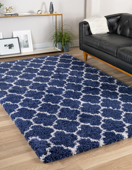 Navy Blue 9' x 12' Rabat Shag Rectangle Area Rug Thick Soft Touch Fluffy & Plush Shaggy Pile