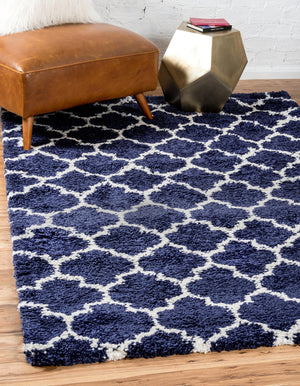 Navy Blue 9' x 12' Rabat Shag Rectangle Area Rug Thick Soft Touch Fluffy & Plush Shaggy Pile