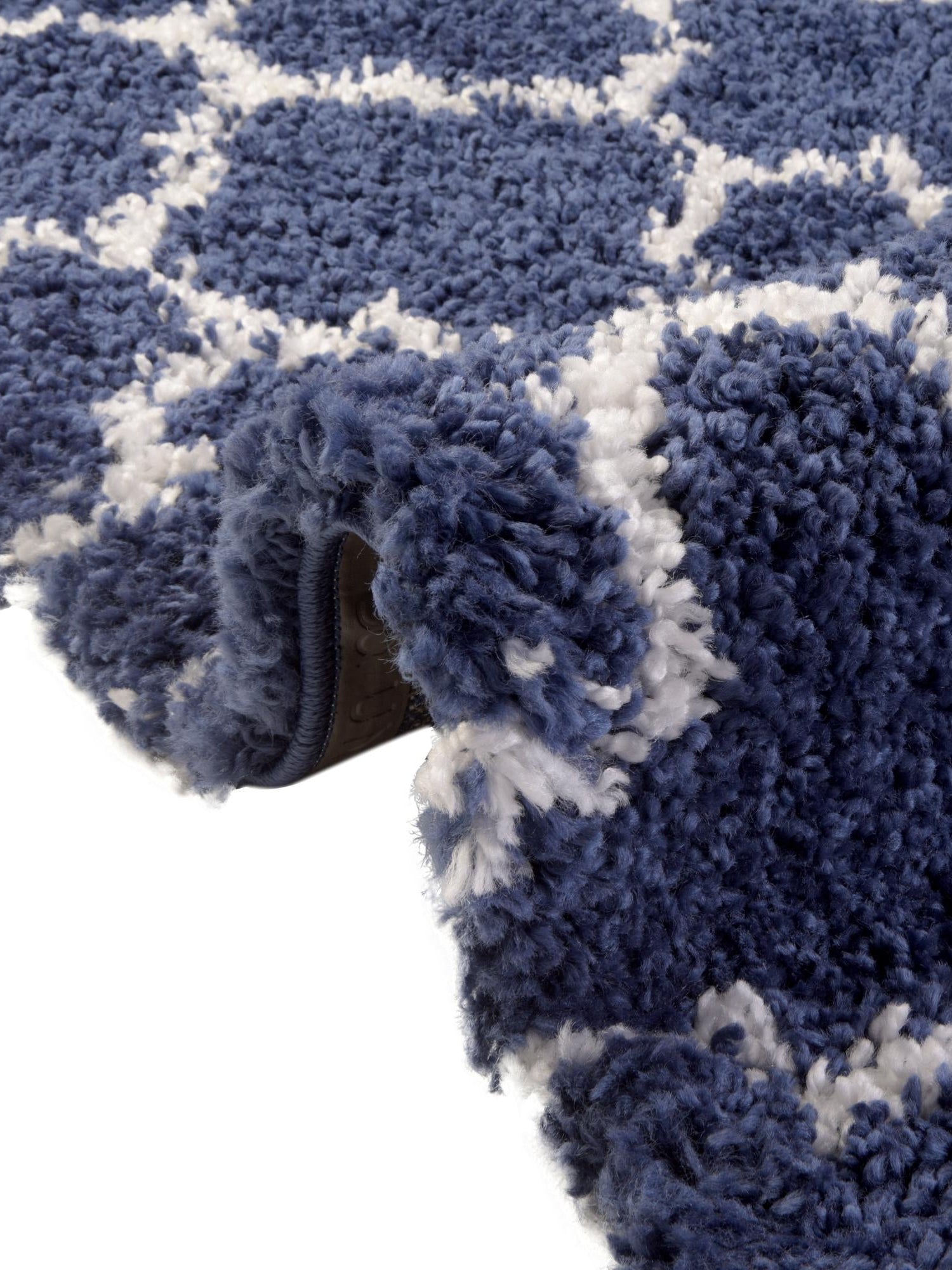 Navy Blue 4' 1 x 6' 1 Rabat Shag Rectangle Area Rug Thick Soft Touch Fluffy & Plush Shaggy Pile Durable Geometric Carpet for Luxury Interior Design for Sale at Rug Engine