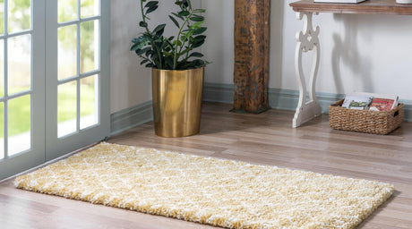 Yellow 2' 7 x 6' 1 Rabat Shag Runner Area Rug Thick Soft Touch Fluffy & Plush Shaggy Pile