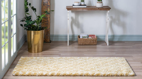 Yellow 2' 7 x 6' 1 Rabat Shag Runner Area Rug Thick Soft Touch Fluffy & Plush Shaggy Pile Durable Geometric Carpet for Luxury Interior Design for Sale at Rug Engine