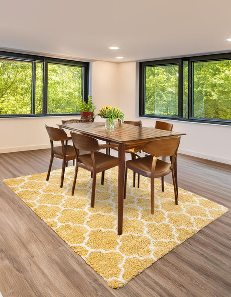 Yellow 8' x 8' Rabat Shag Square Area Rug Thick Soft Touch Fluffy & Plush Shaggy Pile Durable Geometric Carpet for Luxury Interior Design for Sale at Rug Engine