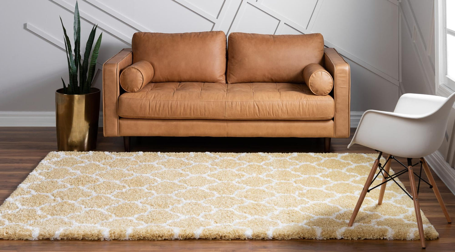 Yellow 5' 1 x 8' Rabat Shag Rectangle Area Rug Thick Soft Touch Fluffy & Plush Shaggy Pile Durable Geometric Carpet for Luxury Interior Design for Sale at Rug Engine