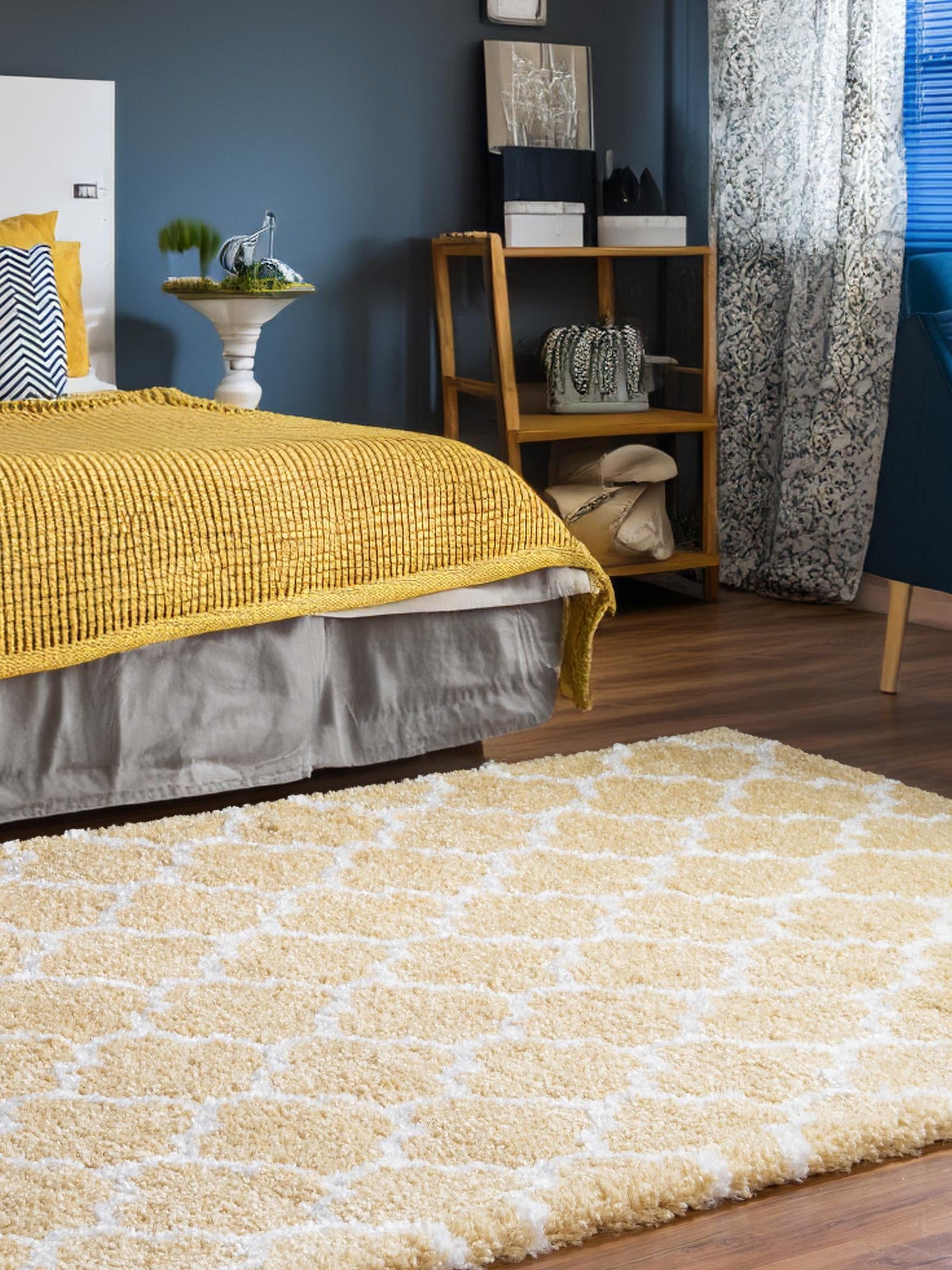 Yellow 8' x 10' Rabat Shag Rectangle Area Rug Thick Soft Touch Fluffy & Plush Shaggy Pile Durable Geometric Carpet for Luxury Interior Design for Sale at Rug Engine