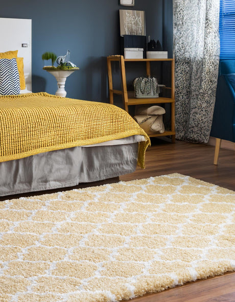 Yellow 8' x 10' Rabat Shag Rectangle Area Rug Thick Soft Touch Fluffy & Plush Shaggy Pile Durable Geometric Carpet for Luxury Interior Design for Sale at Rug Engine