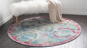 Turquoise 5' 5 x 5' 5 Baracoa Round Area Rug 100% Polypropylene Distressed Vintage Living Dining Room Office Traditional Carpet for Sale at Rug Engine