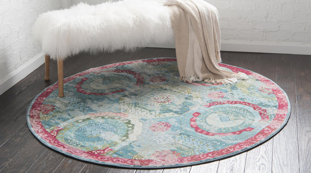 Turquoise 5' 5 x 5' 5 Baracoa Round Area Rug 100% Polypropylene Distressed Vintage Living Dining Room Office Traditional Carpet for Sale at Rug Engine