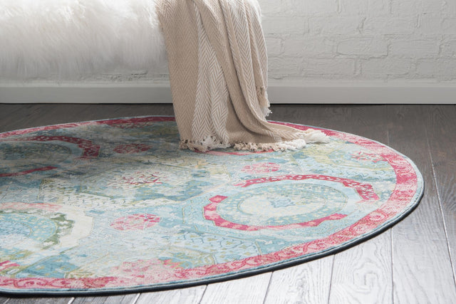 Turquoise 5' 5 x 5' 5 Baracoa Round Area Rug 100% Polypropylene Distressed Vintage Living Dining Room Office Traditional Carpet for Sale at Rug Engine