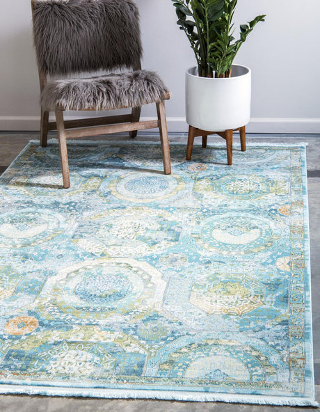 Light Blue 4' 3 x 6' 1 Baracoa Rectangle Area Rug 100% Polypropylene Distressed Vintage Living Dining Room Office Traditional Carpet for Sale at Rug Engine
