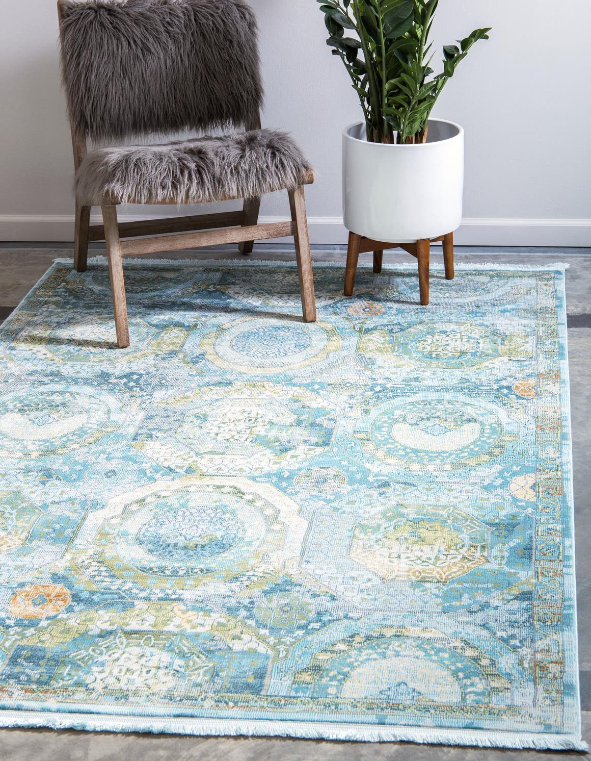 Light Blue 8' x 11' Baracoa Rectangle Area Rug 100% Polypropylene Distressed Vintage Living Dining Room Office Traditional Carpet for Sale at Rug Engine