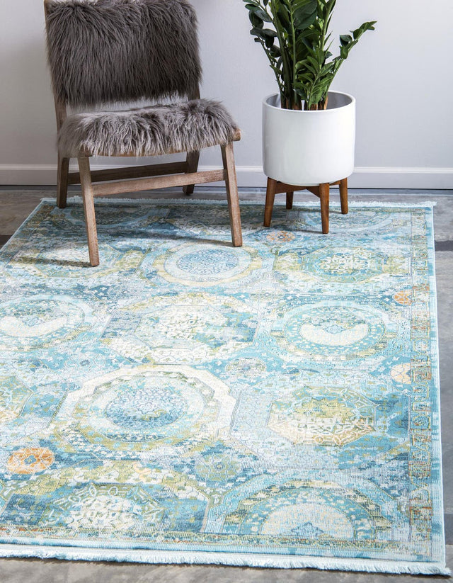 Light Blue 8' x 11' Baracoa Rectangle Area Rug 100% Polypropylene Distressed Vintage Living Dining Room Office Traditional Carpet for Sale at Rug Engine