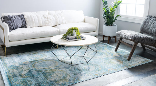 Light Blue 6' x 9' Baracoa Rectangle Area Rug 100% Polypropylene Distressed Vintage Living Dining Room Office Traditional Carpet for Sale at Rug Engine
