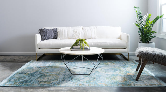 Light Blue 7' x 10' Baracoa Rectangle Area Rug 100% Polypropylene Distressed Vintage Living Dining Room Office Traditional Carpet for Sale at Rug Engine