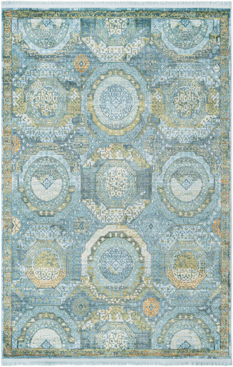 Light Blue 5' 5 x 8' Baracoa Rectangle Area Rug 100% Polypropylene Distressed Vintage Living Dining Room Office Traditional Carpet for Sale at Rug Engine