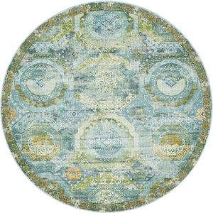 Light Blue 8' x 8' Baracoa Round Area Rug 100% Polypropylene Distressed Vintage Living Dining Room Office Traditional Carpet for Sale at Rug Engine