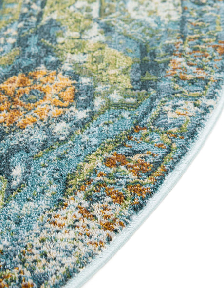 Light Blue 6' x 6' Baracoa Round Area Rug 100% Polypropylene Distressed Vintage Living Dining Room Office Traditional Carpet for Sale at Rug Engine