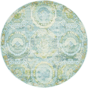 Light Blue 5' 5 x 5' 5 Baracoa Round Area Rug 100% Polypropylene Distressed Vintage Living Dining Room Office Traditional Carpet for Sale at Rug Engine