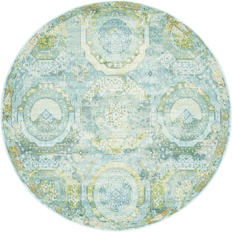 Light Blue 5' 5 x 5' 5 Baracoa Round Area Rug 100% Polypropylene Distressed Vintage Living Dining Room Office Traditional Carpet for Sale at Rug Engine