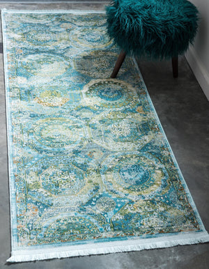 Light Blue 2' x 8' Baracoa Runner Area Rug 100% Polypropylene Distressed Vintage Living Dining Room Office Traditional Carpet for Sale at Rug Engine