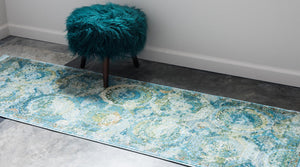 Light Blue 2' x 8' Baracoa Runner Area Rug 100% Polypropylene Distressed Vintage Living Dining Room Office Traditional Carpet for Sale at Rug Engine