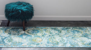 Light Blue 2' x 8' Baracoa Runner Area Rug 100% Polypropylene Distressed Vintage Living Dining Room Office Traditional Carpet for Sale at Rug Engine