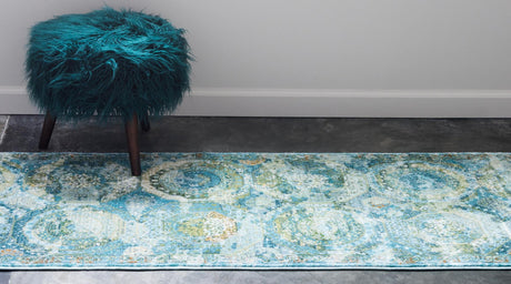 Light Blue 2' x 8' Baracoa Runner Area Rug 100% Polypropylene Distressed Vintage Living Dining Room Office Traditional Carpet for Sale at Rug Engine
