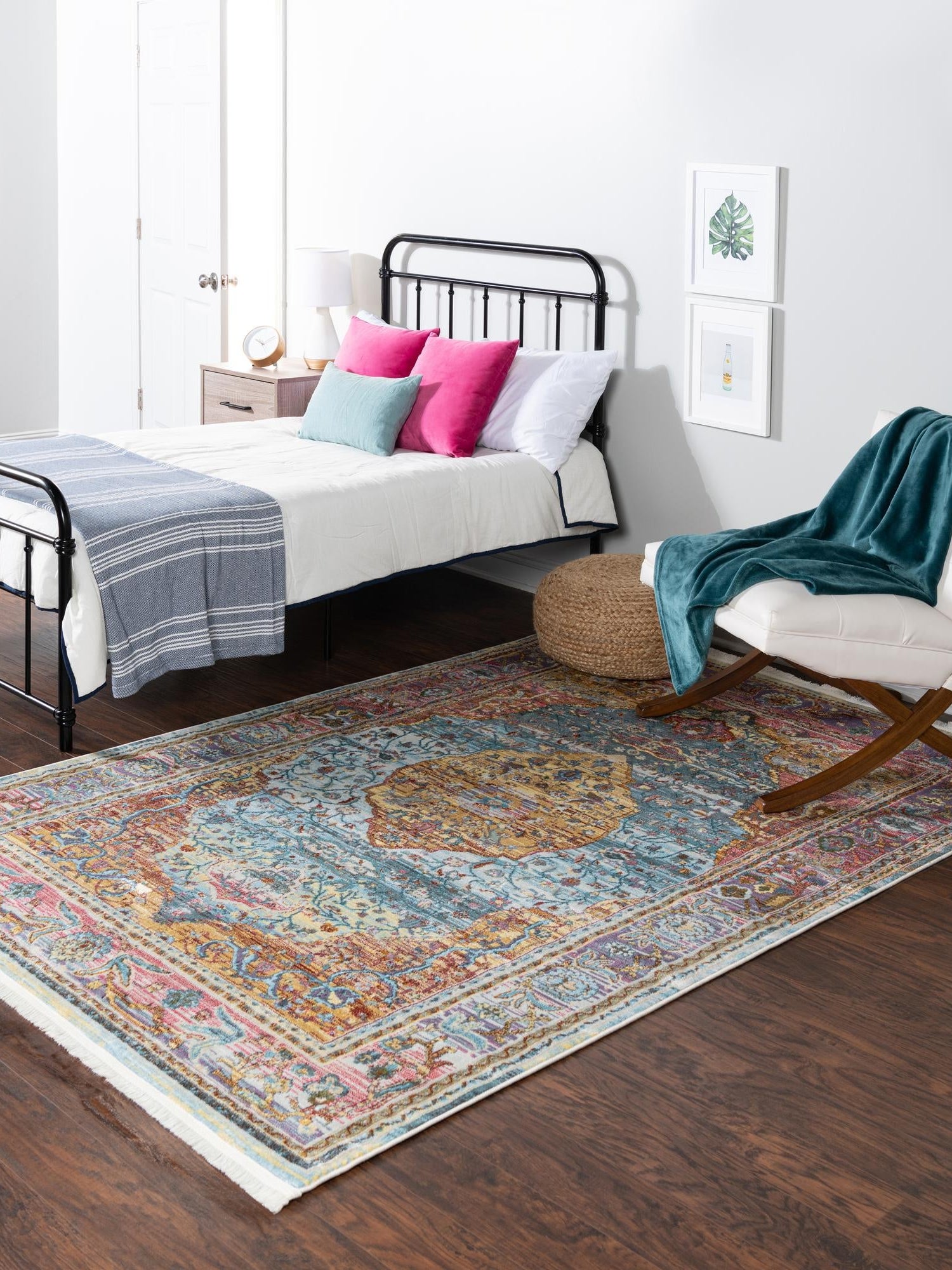 Light Blue 5' 5 x 8' Baracoa Rectangle Area Rug 100% Polypropylene Distressed Vintage Living Dining Room Office Traditional Carpet for Sale at Rug Engine