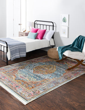 Light Blue 4' 3 x 6' 1 Baracoa Rectangle Area Rug 100% Polypropylene Distressed Vintage Living Dining Room Office Traditional Carpet for Sale at Rug Engine