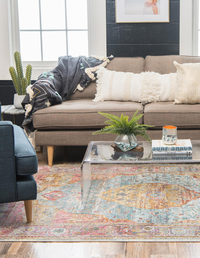 Light Blue 10' x 13' 1 Baracoa Rectangle Area Rug 100% Polypropylene Distressed Vintage Living Dining Room Office Traditional Carpet for Sale at Rug Engine