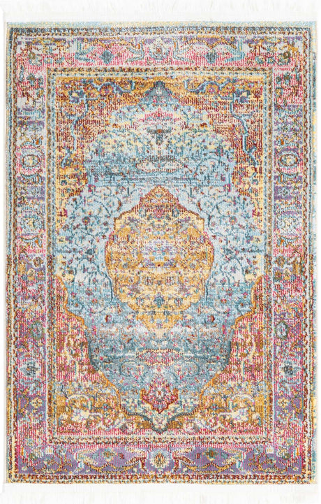 Light Blue 2' 2 x 3' 1 Baracoa Rectangle Area Rug 100% Polypropylene Distressed Vintage Living Dining Room Office Traditional Carpet for Sale at Rug Engine