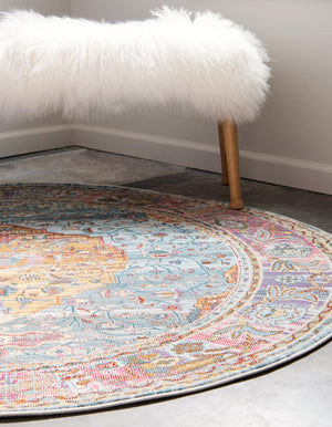Light Blue 5' 5 x 5' 5 Baracoa Round Area Rug 100% Polypropylene Distressed Vintage Living Dining Room Office Traditional Carpet for Sale at Rug Engine