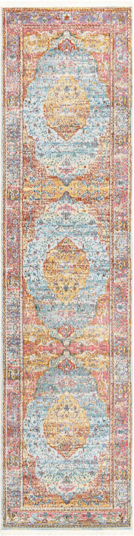 Light Blue 2' 7 x 10' Baracoa Runner Area Rug 100% Polypropylene Distressed Vintage Living Dining Room Office Traditional Carpet for Sale at Rug Engine